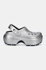 Шльопанці Crocs Stomp Metallic Clog жіночі колір срібний на платформі 210362