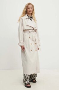 Тренч Answear Lab жіночий колір бежевий перехідний oversize