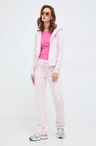Велюрова кофта Juicy Couture колір рожевий з капюшоном однотонна