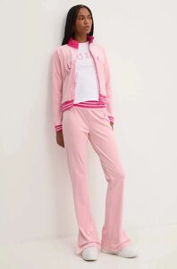 Велюрова кофта Juicy Couture TANYA TRACKTOP колір рожевий з аплікацією JCSCT224417