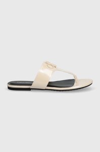 В'єтнамки calvin klein jeans FLAT sandal SLIDE toepost MG MET жіночі колір бежевий на плоскому ходу YW0yw01342