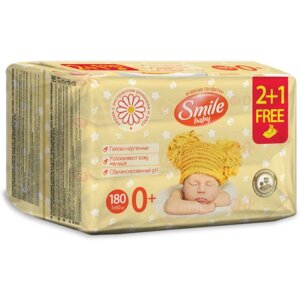 Вологі серветки для немовлят Smile Baby Мультипак Екстракт ромашки та алое 2 + 1, 60 шт. (42113803)