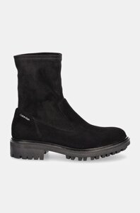 Замшеві черевики Calvin Klein FLAT SOCK BOOT SUE MIX жіночі колір чорний на плоскому ходу HW0HW02199