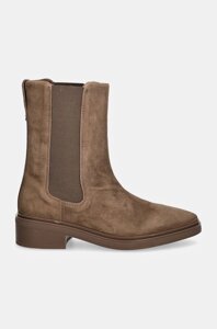 Замшеві черевики Calvin Klein HEEL CHELSEA BOOT 30 SUE жіночі колір коричневий на плоскому ходу HW0HW02191