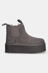 Замшеві черевики UGG Neumel Platform Chelsea жіночі колір сірий на платформі утеплене 1134526-GREY