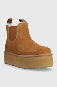 Замшеві черевики UGG W Neumel Platform Chelsea жіночі колір коричневий на платформі утеплене