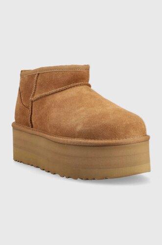 Замшеві чоботи UGG W Classic Ultra Mini Platform колір коричневий