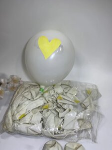 Латексна повітряна куля 10 шт. білий із серцем жовте серце 5"13 см) з малюнком Н983 Латексні кулі з малюнком – це