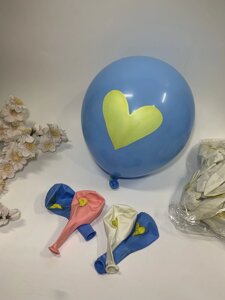 Латексна повітряна куля 10 шт. синій із серцем жовте серце 12"30 см) з малюнком Н983 Латексні кулі з малюнком – це