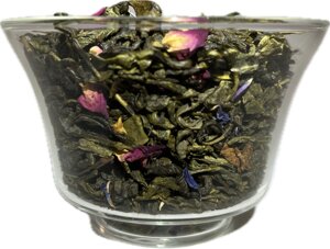 Чай зелений Саусеп 1кг китайський байховий крупний лист, блакитний волошка, чайна троянда.