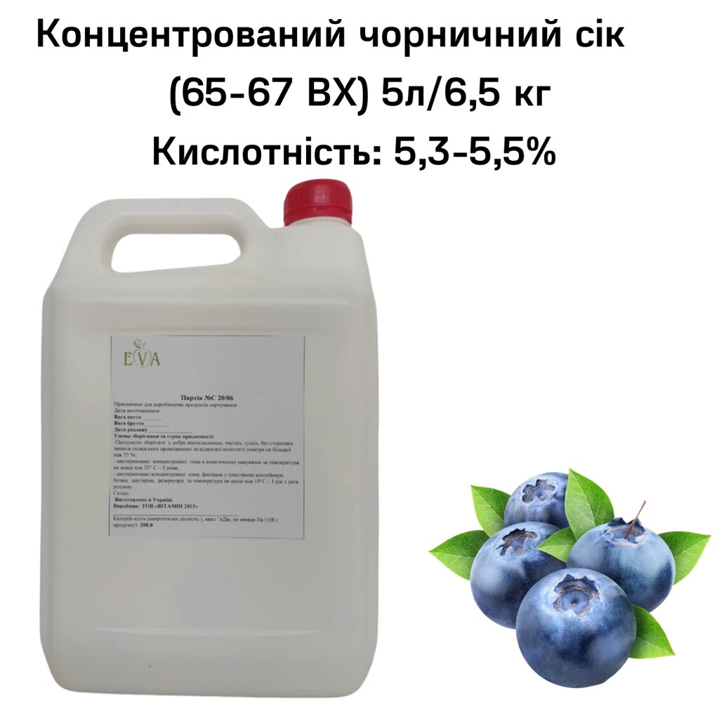 Концентрований чорничний сік (65-67 ВХ) каністра 5л/6,5 кг від компанії NPRO - фото 1