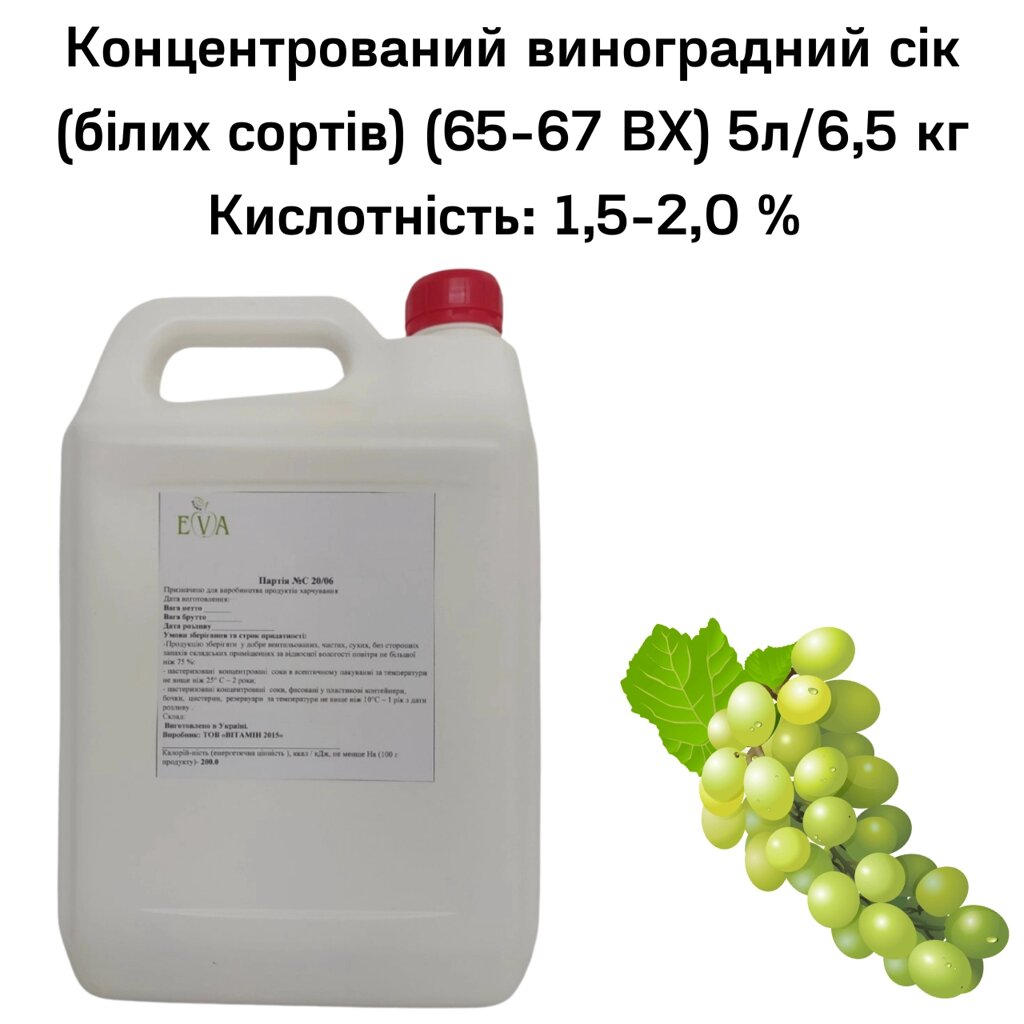 Концентрований виноградний сік (білих сортів) (65-67 ВХ) каністра 5л/6,5 кг від компанії NPRO - фото 1