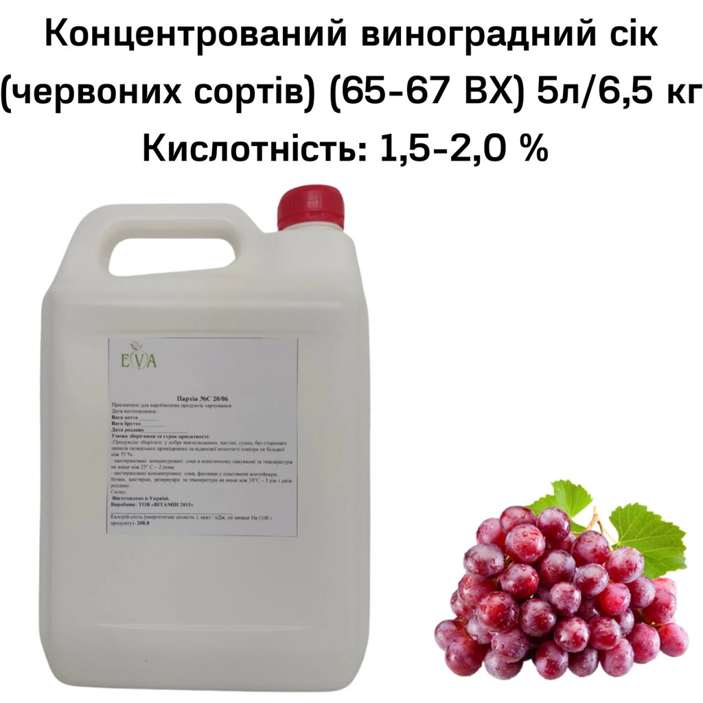 Концентрований виноградний сік (червоних сортів) (65-67 ВХ) каністра 5л/6,5 кг від компанії NPRO - фото 1