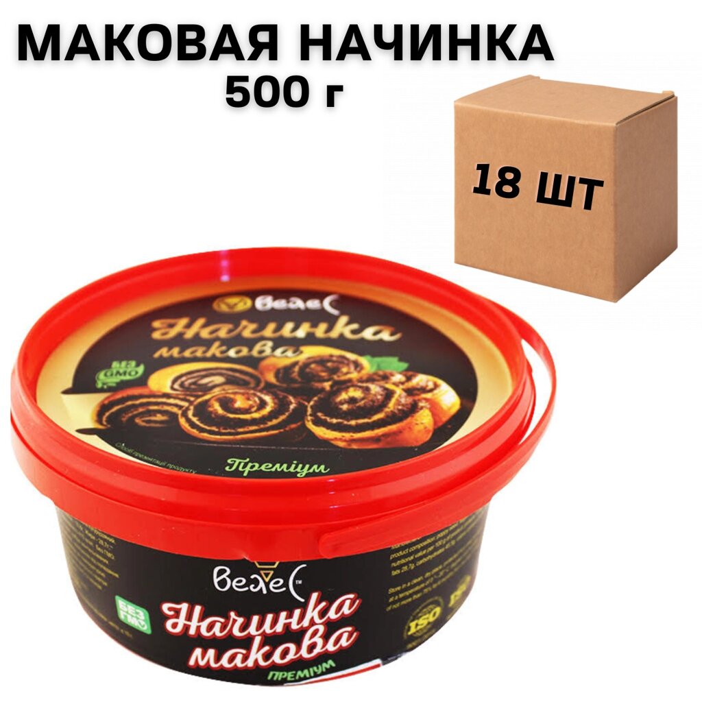 Ящик Макової начинки ВЕЛЕС червона кругла банка 500 г (у ящику 12 шт) від компанії NPRO - фото 1