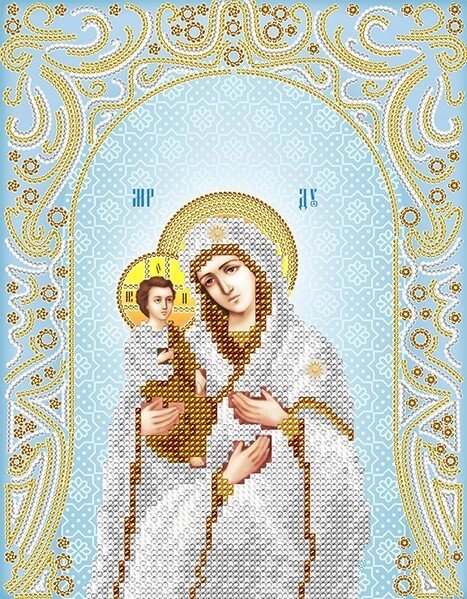 Схема для вишивання бісером АС4-098 Ікона Пресвятої Богородиці «Троєручиця» (срібло) ТМ "Астрочка" від компанії ТМ "Астрочка" - фото 1