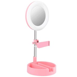 Кільцева LED лампа настільне дзеркало для макіяжу 16 см Live Makeup G3 із тримачем для смартфону
