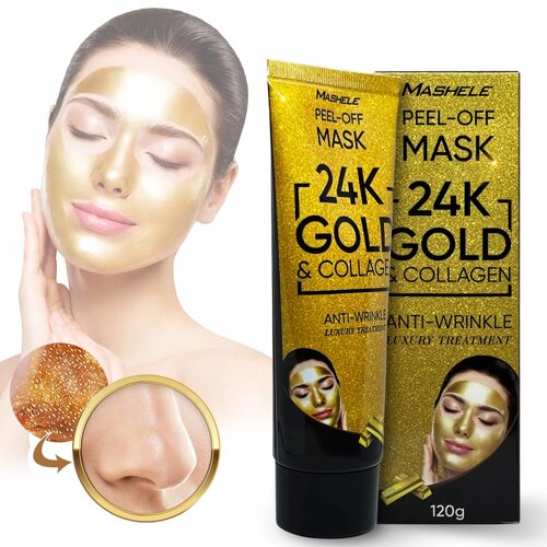 Золотая маска-пленка MASHELE Peel-Off 24K Gold пилинг тонизирует кожу от угрей прыщей морщин