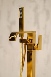 Кран для ванни змішувач підлоговий, що окремо стоїть Brone Duo Gold