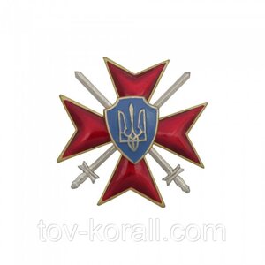 Нагрудний знак Герб України на Мальтійському хресті червоний метал