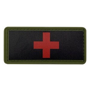 Нашивка медична червоний хрест ПВХ чорна