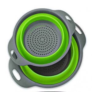Дуршлаг силіконовий складаний 2 шт в комплекті (великий + маленький) Collapsible filter baskets, зелений