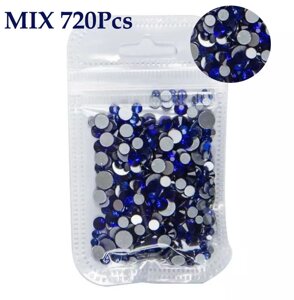 Стрази камені для нігтів MIX Розмірів Сині 720шт