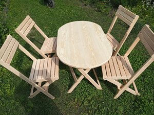 Комплект розкладних дерев'яних меблів, стіл овал 4 стільці
