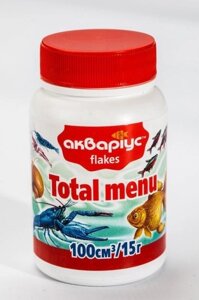 Корм Аквариус Тотал меню пластівці для всіх видів акваріумних риб равликів креветок, раків 15 г