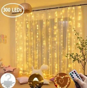 Гірлянда світильник стіна водоспад 300 LED USB + ДУ 3*3 м 10 ниток