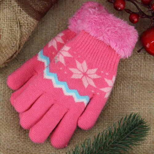 Вовняні рукавички для дівчинки з хутряною підкладкою 3-5 років зимові