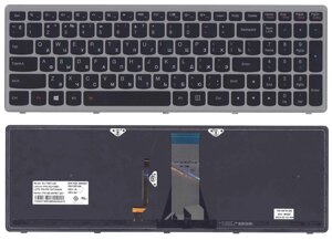 Клавіатура для ноутбука Lenovo IdeaPad (G505S, Z510) з підсвічуванням (Light), Black, Silver Frame), RU