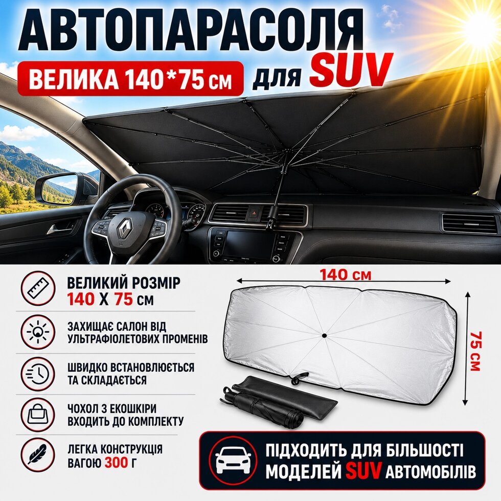 Парасолька глянець 140*75 сонцезахисна автомобільна