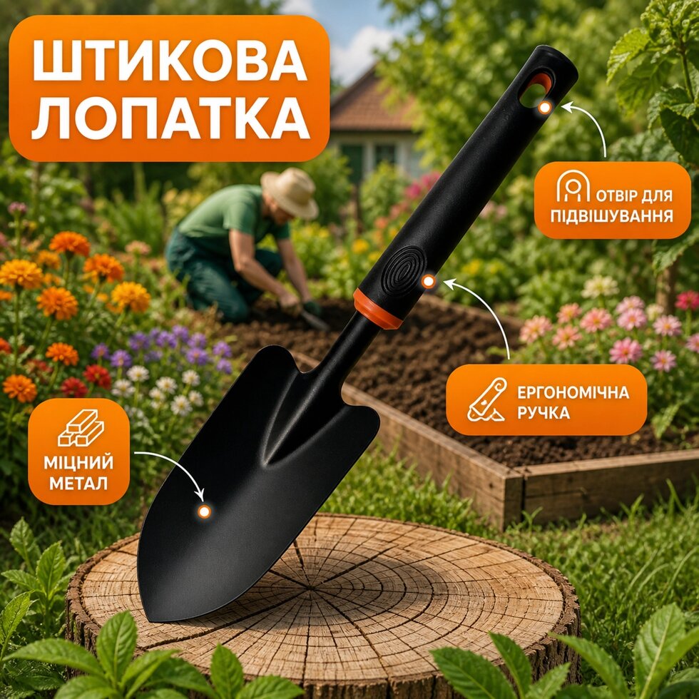 Лопатка садова металева чорна