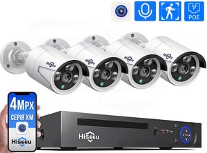 Hiseeu Комплект відеоспостереження на 4 IP камери POE 4Мп