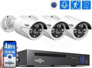 Комплект відеонагляду Hiseeu на 3 IP камери POE 4Мп