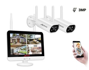 Комплект Wi-Fi відеспостереження на 2 камери Anran 3MP з 13" LCD монітором ARCCTV