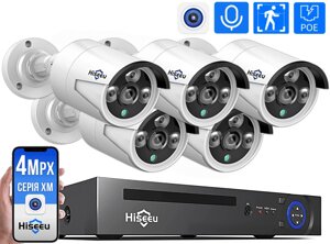 POE Комплект відеоспостереження на 5 IP камер Hiseeu 4Мп