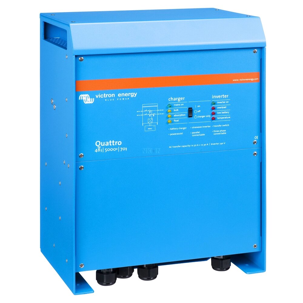 Гібридний інвертор Victron Energy Quattro 48/5000/70-100/100 (5 кВА/4 кВт, 1 фаза, без MPPT) однофазний від компанії ЕНЕРГЕТИЧНА КОМПАНІЯ "ІНСОЛ" - фото 1