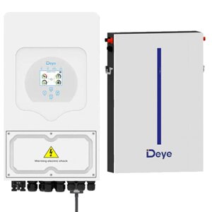 Система комплект резервного живлення інвертор Deye SUN-6K-SG03LP1-EU 6 квт + Deye RW-M6.1-B 6,14кВт