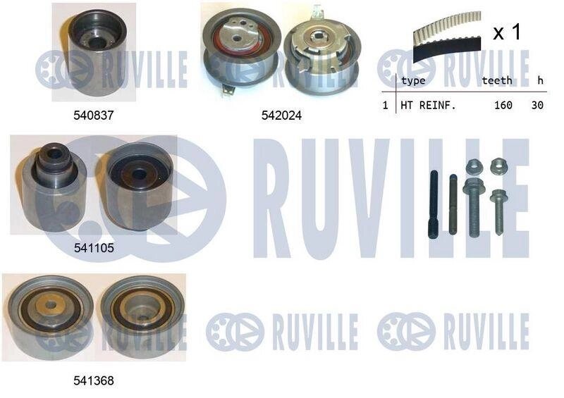 RUVILLE К-кт. ГРМ  (2шт. рем.+3шт. ролика+крепление) AUDI A6,A8  2,5TDI від компанії Фирма - фото 1