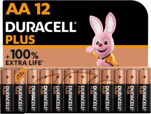 Батарейки Duracell Plus AA, 12 шт, лужні 1.5V, до 100% додаткового заряду (пошкоджене пакування)