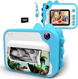 Дитячна камера з миттєвим друком та відео, 32 ГБ карта пам'яті (СТОК, блакитний)