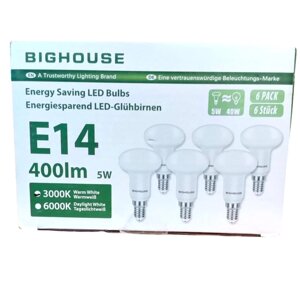 Енергозберігаючі LED лампи BIGHOUSE E14, 6 штук, 400 лм, тепле біле світло