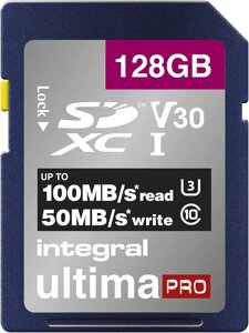 Integral 128GB SDXC V30 UHS-I U3 Class 10 - Карта пам'яті для 4K Ultra-HD відео (б\в)