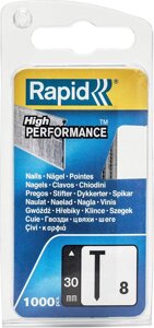 Якісні цвяхи Rapid №8 з оцинкованої сталі, довжина 30 мм, 1000 штук (пошкоджене пакування)