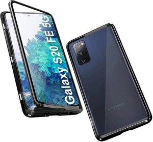 Магнитний чохол для Samsung Galaxy S20 FE з загартованого скла, металева рама (чорний)