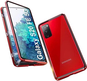 Магнитний чохол для Samsung Galaxy S20 FE з загартованого скла, металева рама (червоний)