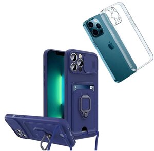 Набір чохлів DIBAIGOU синій та прозорий з кільцем та шнурком для iPhone 12 Pro з захистом камери