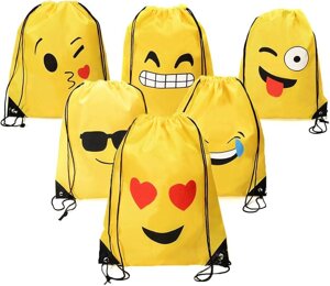 Наплічна сумка - мішок на шнурку Fashionwu Emoji, 6 штук