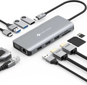 NOVOO USB C hub з 2 HDMI та 11 портами для macbook pro/air